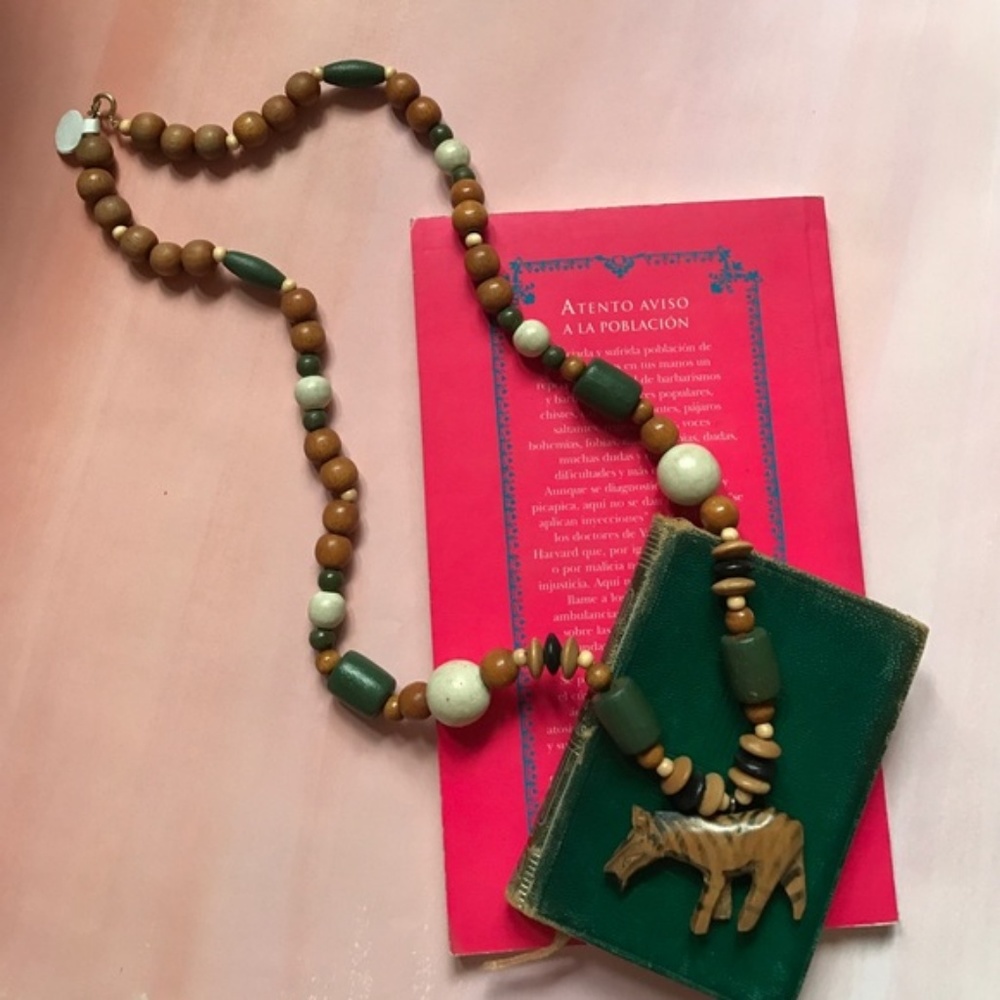 Vintage Wooden Wood Beaded Talisman Necklace
